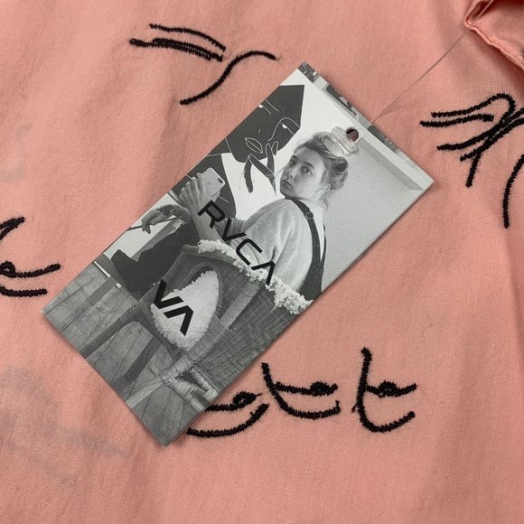 RVCA Johanna Gestures Pink Short Sleeve Button New - Picture 13 of 13